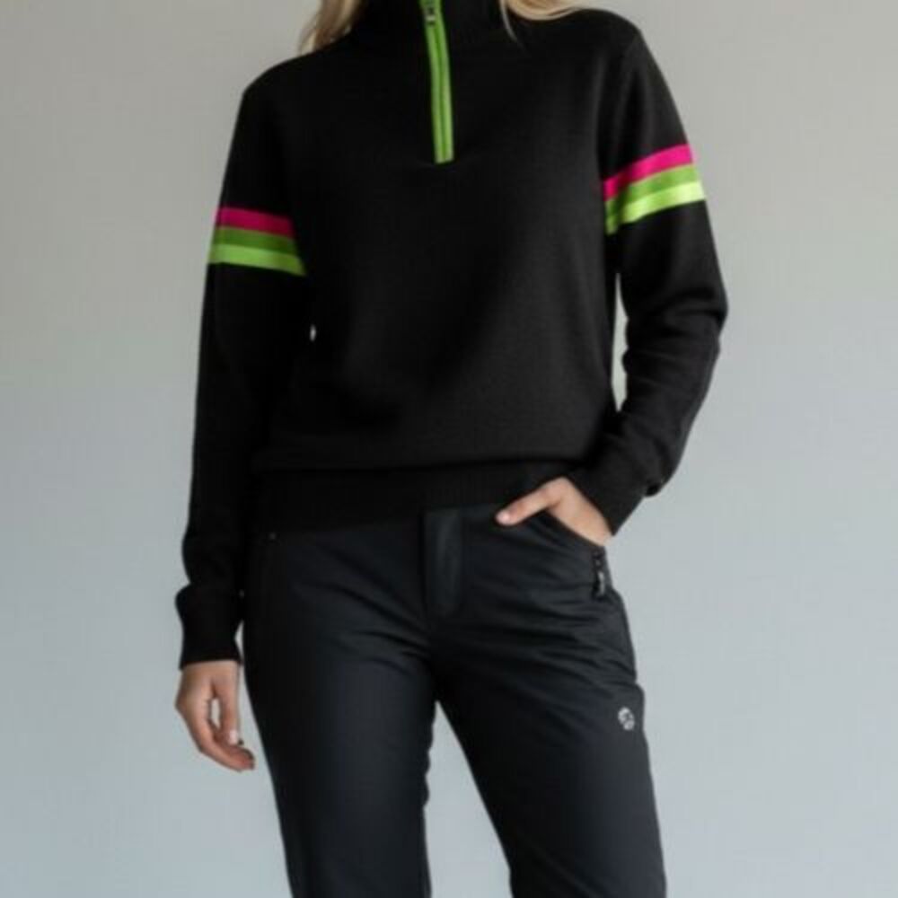 Meister Sports Knits Black Wool Blend 1/4 Zip Pullover Sweater Women Large